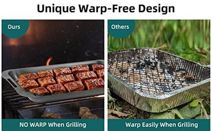 Grill Basket Set, 6-piece Stainless Steel Large Roasting Pan, 16.5" x 11" Pan with Cooling Rack, Great for Christmas Roast Chicken Meat, Grilling Gifts for Men - CookCave