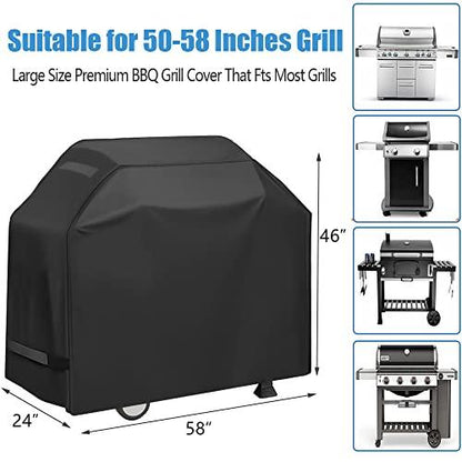 Grill Cover, Waterproof BBQ Grill Cover, 58 inch Rip-Proof and Anti-UV Barbecue Gas Grill Cover Compatible for Weber Char-Broil Nexgrill Grills and More - CookCave