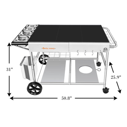 GRILL FORCE Pizza Oven Table with Pizza Topping Station,Movable Pizza Oven Stand,Pizza Oven Cart,Outdoor Grill Table Cart,Food Prep Work Cart,Fit for Ooni Karu 12,Karu 16,Koda 12,Koda 16,Fyra 12 - CookCave
