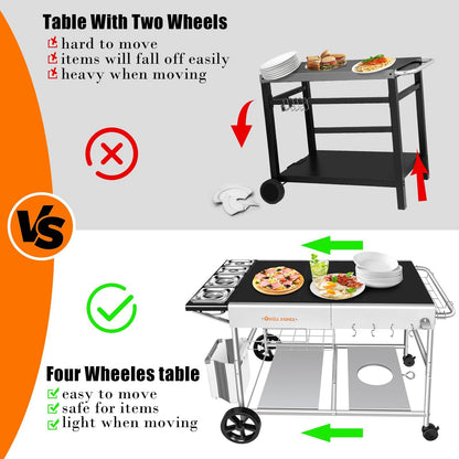 GRILL FORCE Pizza Oven Table with Pizza Topping Station,Movable Pizza Oven Stand,Pizza Oven Cart,Outdoor Grill Table Cart,Food Prep Work Cart,Fit for Ooni Karu 12,Karu 16,Koda 12,Koda 16,Fyra 12 - CookCave