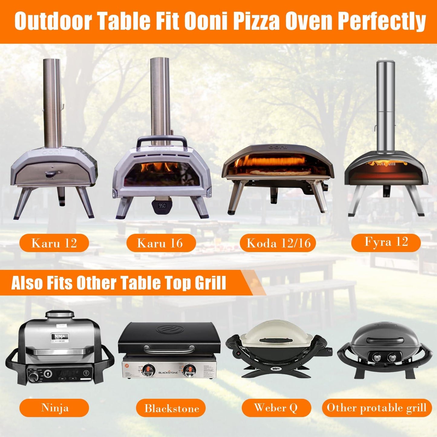 GRILL FORCE Pizza Oven Table with Pizza Topping Station,Movable Pizza Oven Stand,Pizza Oven Cart,Outdoor Grill Table Cart,Food Prep Work Cart,Fit for Ooni Karu 12,Karu 16,Koda 12,Koda 16,Fyra 12 - CookCave