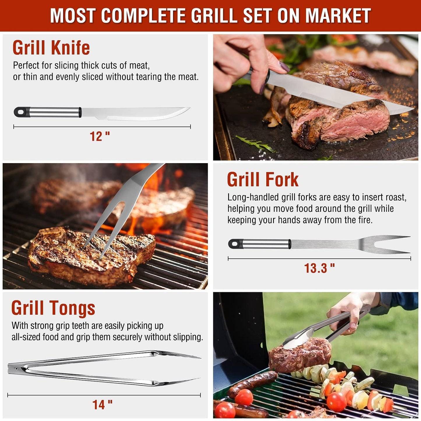 Grill Tools, BBQ Accessories, Grill Accessories, Grill Set for Outdoor Grill, Grill Utensils Stainless Steel Grilling Tools Grill Kit, 122PCS Grilling Gifts for Men Women Christmas - CookCave