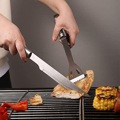 Grill Tools Set,Stainless Steel Grill Set for Men, 6pc BBQ Tools Grilling Accessories Kit with Spatula,Fork,Knife,Brush,Tongs & Carry Bag Grill Utensils Set for Outdoor Grill - CookCave