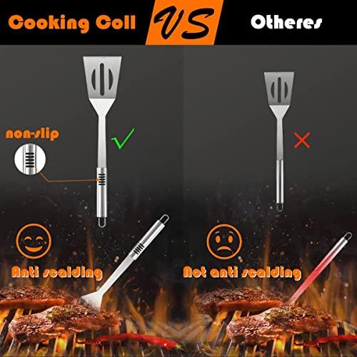 Grill Tools Set,Stainless Steel Grill Set for Men, 6pc BBQ Tools Grilling Accessories Kit with Spatula,Fork,Knife,Brush,Tongs & Carry Bag Grill Utensils Set for Outdoor Grill - CookCave