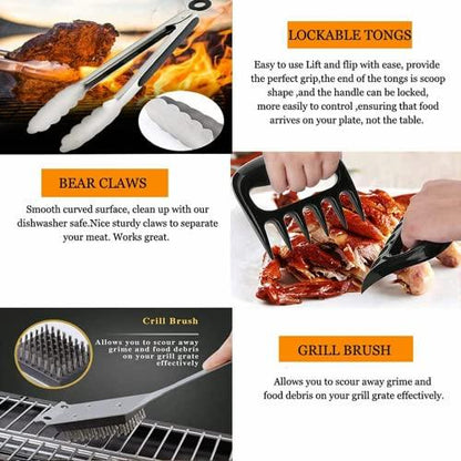 Grill Utensils Set,BBQ Grilling Accessories, Grill Set Gifts for Men Grill Tools, MUJUZE Barbeque with Apron, Stainless Steel Grill Kit Set Gifts for Men or Dad (Style 1) - CookCave