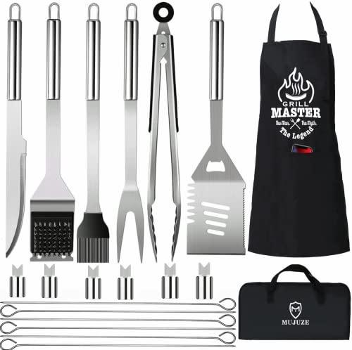 Grill Utensils Set,BBQ Grilling Accessories, Grill Set Gifts for Men Grill Tools,MUJUZE Barbeque with Apron, Stainless Steel Grill Kit Set Gifts for Men or Dad,Outdoor Camping Best Gifts (Style 2) - CookCave