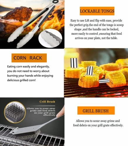 Grill Utensils Set,BBQ Grilling Accessories, Grill Set Gifts for Men Grill Tools,MUJUZE Barbeque with Apron, Stainless Steel Grill Kit Set Gifts for Men or Dad,Outdoor Camping Best Gifts (Style 2) - CookCave