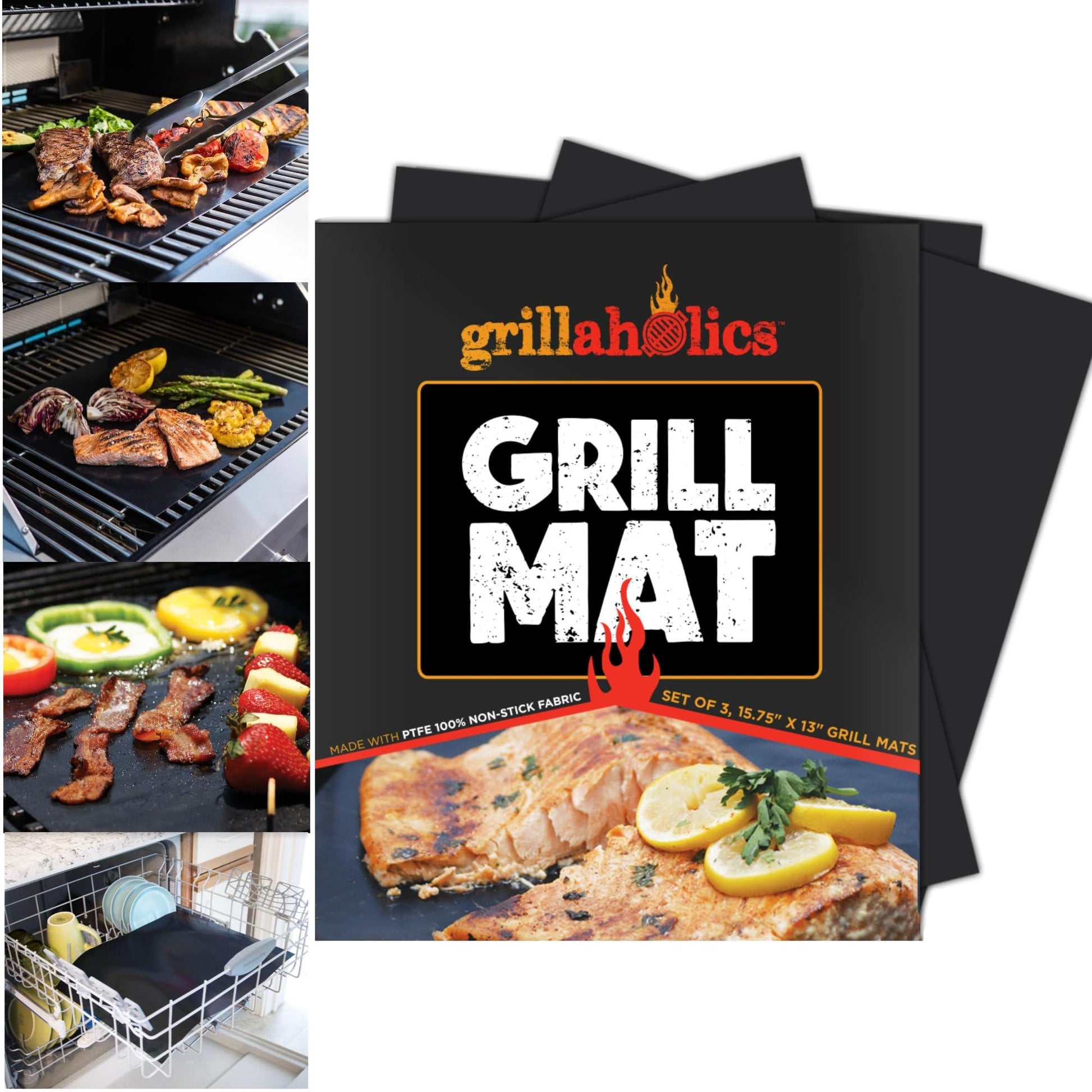 Grillaholics Heavy Duty Grill Mats - Set of 2 BBQ Mats Built to Last - Make Grilling Easier & Keep Grates Looking New - The Perfect Grilling Gift - CookCave