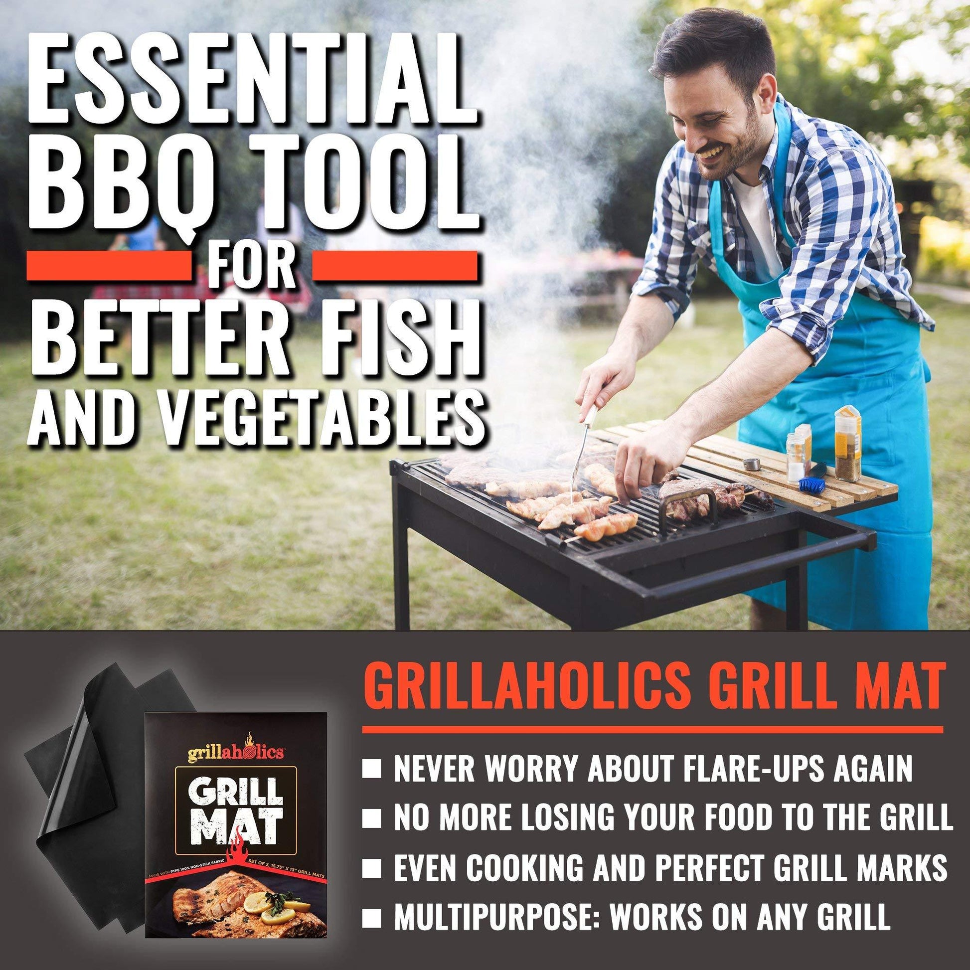 Grillaholics Heavy Duty Grill Mats - Set of 2 BBQ Mats Built to Last - Make Grilling Easier & Keep Grates Looking New - The Perfect Grilling Gift - CookCave