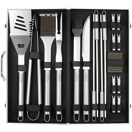 GRILLART BBQ Grill Utensil Tools Set Reinforced BBQ Tongs 19-Piece Stainless-Steel Barbecue Grilling Accessories with Aluminum Storage Case -Complete Outdoor Grill Kit for Dad, Birthday Gift for Man - CookCave