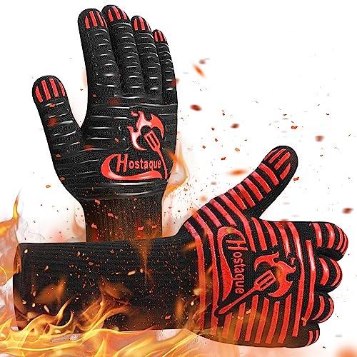 Grilling Gloves 1472℉ Extreme Heat Resistant, 14 Inch Grill BBQ Gloves for Men, Silicone Non-Slip Kitchen Oven Mitts, Hot Cooking Oven Gloves for Grilling, Frying, Baking, Welding, Fireplace - CookCave