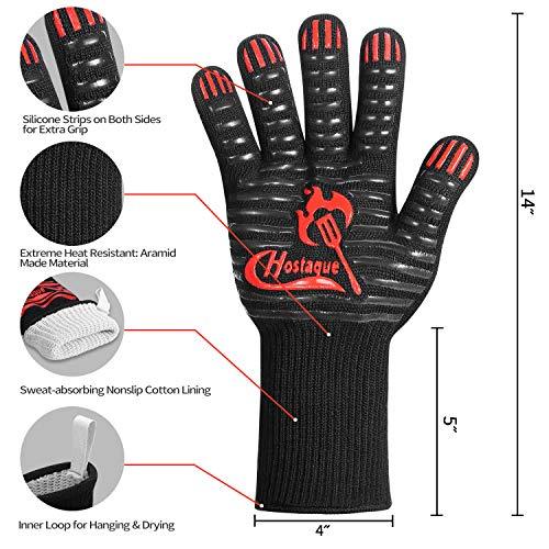 Grilling Gloves 1472℉ Extreme Heat Resistant, 14 Inch Grill BBQ Gloves for Men, Silicone Non-Slip Kitchen Oven Mitts, Hot Cooking Oven Gloves for Grilling, Frying, Baking, Welding, Fireplace - CookCave