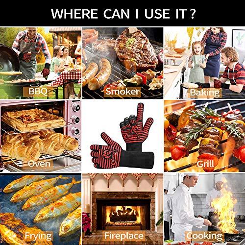 Grilling Gloves 1472℉ Extreme Heat Resistant, 14 Inch Grill BBQ Gloves for Men, Silicone Non-Slip Kitchen Oven Mitts, Hot Cooking Oven Gloves for Grilling, Frying, Baking, Welding, Fireplace - CookCave