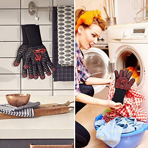 Grilling Gloves 1472℉ Extreme Heat Resistant, 14 Inch Grill BBQ Gloves for Men, Silicone Non-Slip Kitchen Oven Mitts, Hot Cooking Oven Gloves for Grilling, Frying, Baking, Welding, Fireplace - CookCave