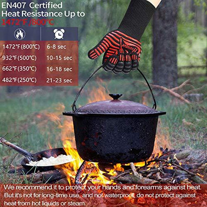 Grilling Gloves 1472℉ Extreme Heat Resistant, 14 Inch Grill BBQ Gloves for Men, Silicone Non-Slip Kitchen Oven Mitts, Hot Cooking Oven Gloves for Grilling, Frying, Baking, Welding, Fireplace - CookCave