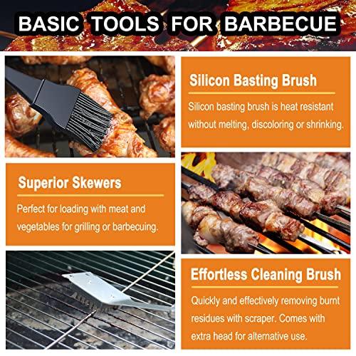 Grilljoy 20PCS BBQ Grill Tools Set - Extra Thick Stainless Steel Fork, Spatula, Tongs& Cleaning Brush - Complete Barbecue Grilling Utensils Set in Aluminum Storage Case - Perfect Grill Gifts for Men - CookCave