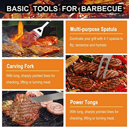 Grilljoy 20PCS BBQ Grill Tools Set - Extra Thick Stainless Steel Fork, Spatula, Tongs& Cleaning Brush - Complete Barbecue Grilling Utensils Set in Aluminum Storage Case - Perfect Grill Gifts for Men - CookCave