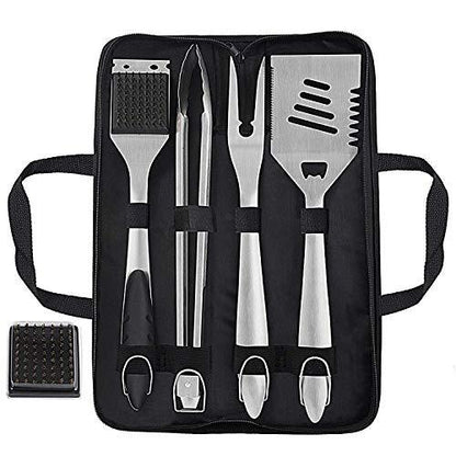 grilljoy 8PCS Heavy Duty BBQ Grill Tools Set with Extra Thick Stainless Steel Spatula, Fork, Tongs & Cleaning Brush - Complete Barbecue Accessories Kit with Portable Bag - Perfect Grill Gifts for Men - CookCave