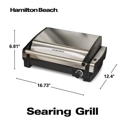Hamilton Beach Electric Indoor Searing Grill with Adjustable Temperature Control to 450F, Removable Nonstick Grate, 118 sq. in. Surface Serves 6, Stainless Steel - CookCave