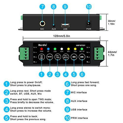 Herdio 800W 6.5 Inch Outdoor Speakers Bluetooth Waterproof Wired with Superior Amplifier, Wall Mounted Sound System, Enhanced Bass & Durable, Mountable Swivel Brackets, for Patio Home (2 Pairs, White) - CookCave