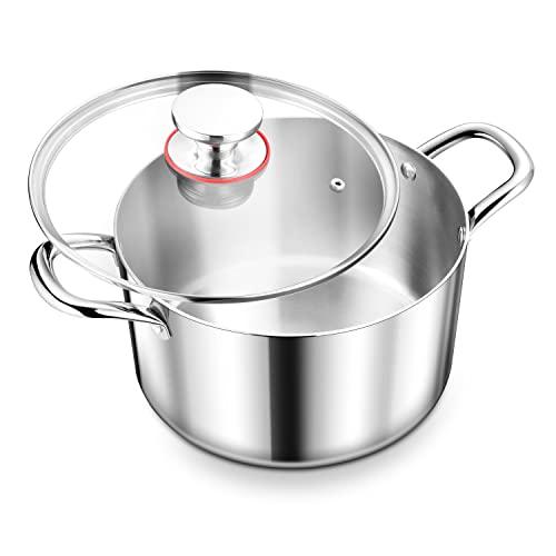 Herogo 6 Quart Stock Pot, 18/10 Stainless Steel Pasta Pot with Lid, 6 QT Cooking Pot with Handles, Tri-Ply Stockpot for Induction Gas Electric Stove, Dishwasher Safe - CookCave