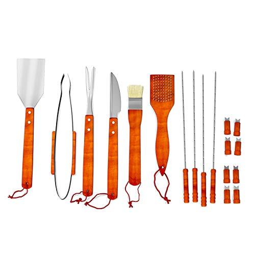 Home-Complete 4326466051 BBQ Grill Tools Set with Wood Handles & Knives Set-22 Pc Stainless Steel Barbecue Accessories with Wooden Handles, Case,4 Steak Knives, Spatula, Tongs - CookCave