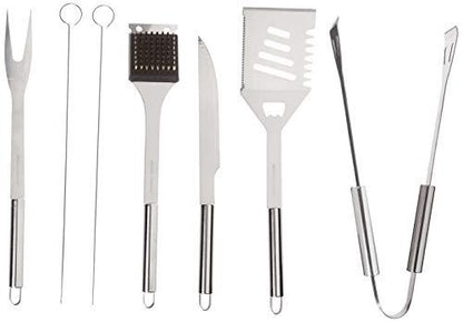 Home-Complete BBQ Grill Tool Set- Stainless Steel Barbecue Grilling Accessories with 7 Utensils and Carrying Case, Includes Spatula, Tongs, Knife,Silver - CookCave