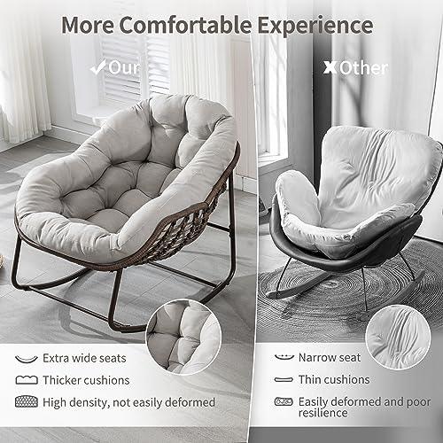 HOMEFUN Outdoor Patio Rocking Chairs, Oversized Papasan Rocking Chair Indoor with Padded Cushion - Rocker Egg Chair for Front Porch, Garden, Patio, Backyard Beige - CookCave