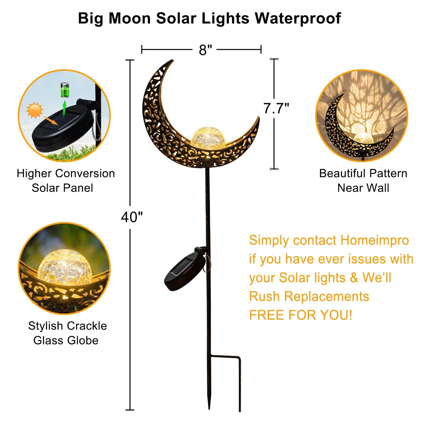 HOMEIMPRO Moon Solar Garden Lights Outdoor Stakes, Waterproof Crackle Glass Metal Decorative Lights for Lawn, Patio Accessories, Yard Decor, Christmas Gift (Bronze) - CookCave