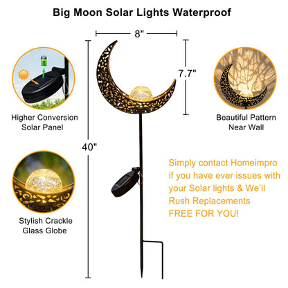 HOMEIMPRO Moon Solar Garden Lights Outdoor Stakes, Waterproof Crackle Glass Metal Decorative Lights for Lawn, Patio Accessories, Yard Decor, Christmas Gift (Bronze) - CookCave