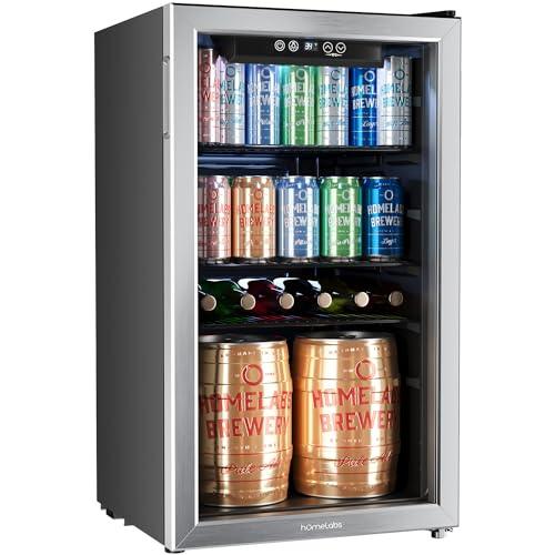hOmeLabs Beverage Refrigerator and Cooler - 120 Can Mini Fridge with Glass Door for Soda Beer or Wine - Small Drink Dispenser Machine for Office or Bar with Adjustable Removable Shelves - CookCave