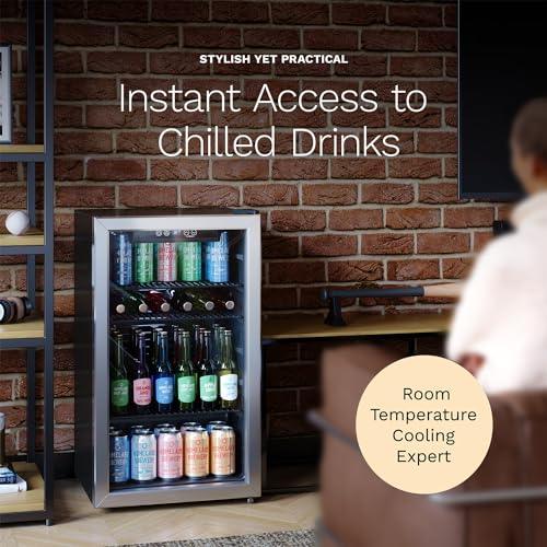 hOmeLabs Beverage Refrigerator and Cooler - 120 Can Mini Fridge with Glass Door for Soda Beer or Wine - Small Drink Dispenser Machine for Office or Bar with Adjustable Removable Shelves - CookCave