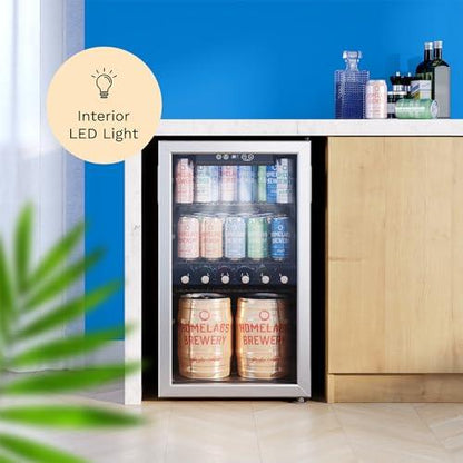 hOmeLabs Beverage Refrigerator and Cooler - 120 Can Mini Fridge with Glass Door for Soda Beer or Wine - Small Drink Dispenser Machine for Office or Bar with Adjustable Removable Shelves - CookCave