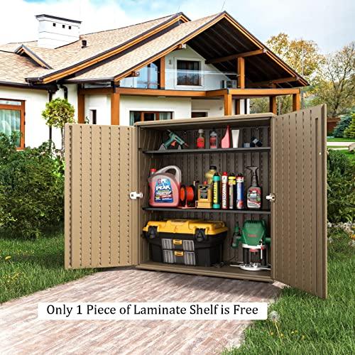 HOMSPARK Medium Resin Storage Cabinet Waterproof, 60-Gallon Indoor & Outdoor Deck Box for Garden Tools, kitchen Accessories, with 1 Laminate Shelf, (34 in. L x 15 in. W x 36 in. H, Coffee) - CookCave