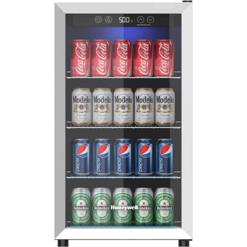 Honeywell Beverage Refrigerator and Cooler, 115 Can Mini Fridge with Glass Door for Soda Beer or Wine for Office or Bar with Adjustable Removable Shelving - CookCave