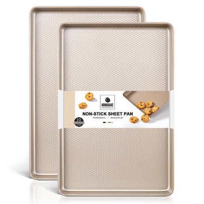 HONGBAKE 2 Pack Half Sheet Baking Pans,Non Stick Baking Sheet for Oven, 57% Thicker Carbon Steel Cookie Sheets for baking, 17.5" x 12" Cookie Trays - CookCave