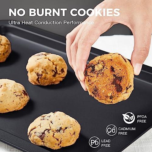 HONGBAKE Baking Sheet Pan Set, Cookie Sheet for Oven, Nonstick Bakeware Sets with Wider Grips, 3 Pack Half/Jelly Roll/Quarter Baking Tray, Premium, Dishwasher Safe - Dark Grey - CookCave