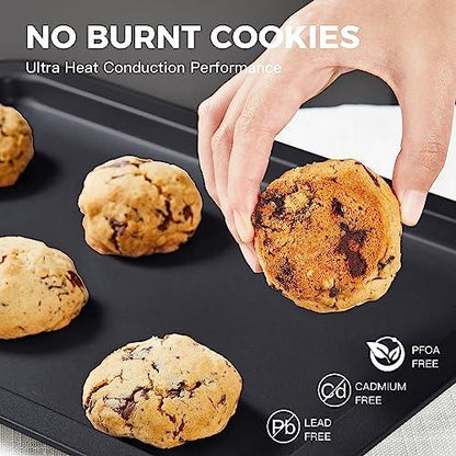HONGBAKE Baking Sheet Pan Set, Cookie Sheet for Oven, Nonstick Bakeware Sets with Wider Grips, 3 Pack Half/Jelly Roll/Quarter Baking Tray, Premium, Dishwasher Safe - Dark Grey - CookCave