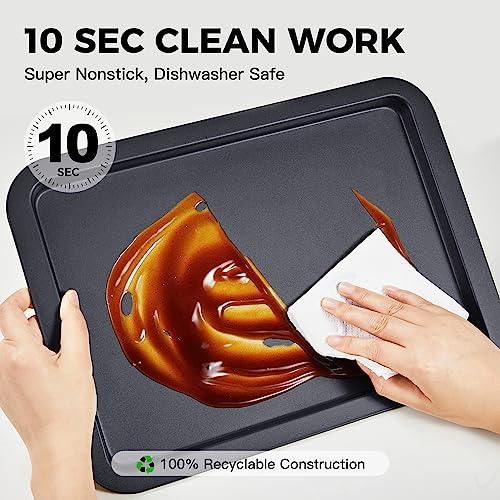 HONGBAKE Baking Sheet Pan Set, Cookie Sheet for Oven, Nonstick Bakeware Sets with Wider Grips, 3 Pack Half/Jelly Roll/Quarter Baking Tray, Premium, Dishwasher Safe - Dark Grey - CookCave