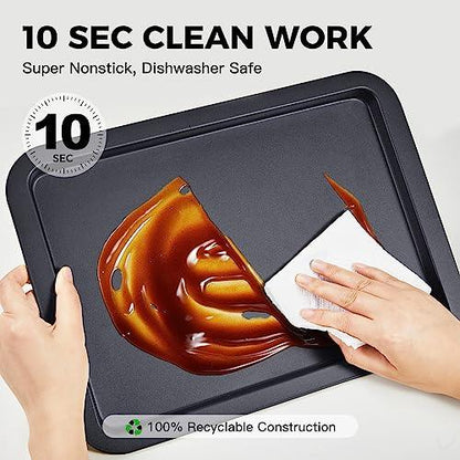 HONGBAKE Baking Sheet Pan Set, Cookie Sheet for Oven, Nonstick Bakeware Sets with Wider Grips, 3 Pack Half/Jelly Roll/Quarter Baking Tray, Premium, Dishwasher Safe - Dark Grey - CookCave