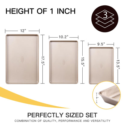 HONGBAKE Baking Sheet Pan Set, Cookie Sheets for Oven, Nonstick Half/Quarter/Jelly Roll Pans with Diamond Texture Pattern, Heavy Duty Cookie Tray - CookCave