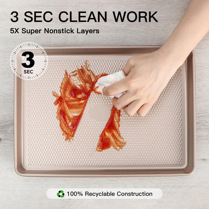 HONGBAKE Baking Sheet Pan Set, Cookie Sheets for Oven, Nonstick Half/Quarter/Jelly Roll Pans with Diamond Texture Pattern, Heavy Duty Cookie Tray - CookCave