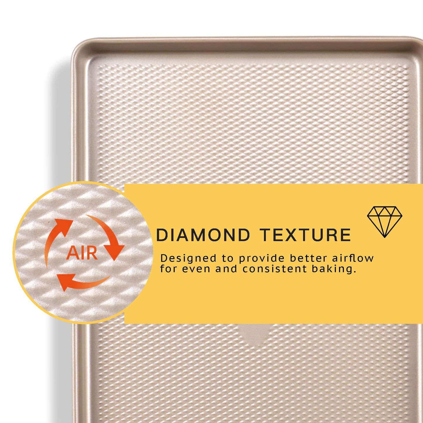 HONGBAKE Baking Sheet Pan Set, Cookie Sheets for Oven, Nonstick Half/Quarter/Jelly Roll Pans with Diamond Texture Pattern, Heavy Duty Cookie Tray - CookCave