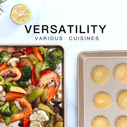 HONGBAKE Baking Sheet Pan Set, Cookie Sheets for Oven, Nonstick Half/Quarter/Jelly Roll Pans with Diamond Texture Pattern, Heavy Duty Cookie Tray - CookCave