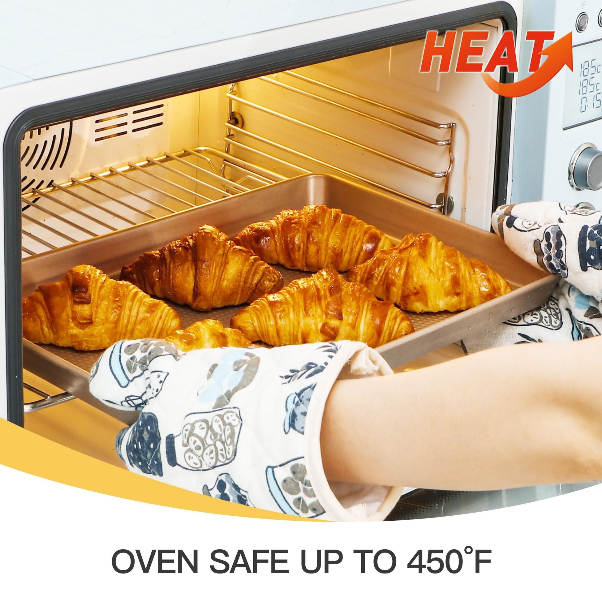 HONGBAKE Baking Sheet Pan Set, Cookie Sheets for Oven, Nonstick Half/Quarter/Jelly Roll Pans with Diamond Texture Pattern, Heavy Duty Cookie Tray - CookCave