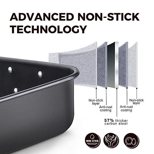 HONGBAKE Lasagna Pan 3 Inch Deep, 15x10" Baking Pan for Oven, Nonstick Cake Baking Dish for Brownie, Roasting Pans with Stainless Steel Handles, Heavy Duty, Dishwasher Safe, Dark Grey - CookCave