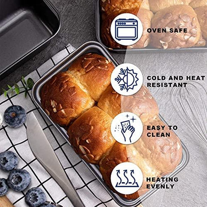HONGBAKE Mini Loaf Pan for Baking Bread, 6 x 3.3 x 2 In Nonstick Small Banana Bread Tins Set of 3, Tiny Carbon Steel Meatloaf Pan - Dark Grey - CookCave