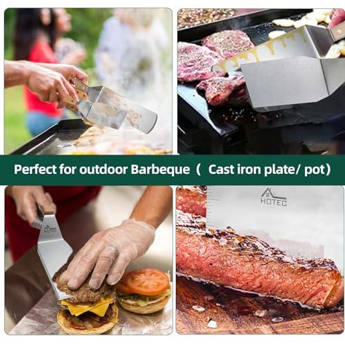 HOTEC Metal Flat Spatula Set Stainless Steel Grill Barbeque Turner Griddle Scraper Chooper BBQ Tool, set of 3 - CookCave