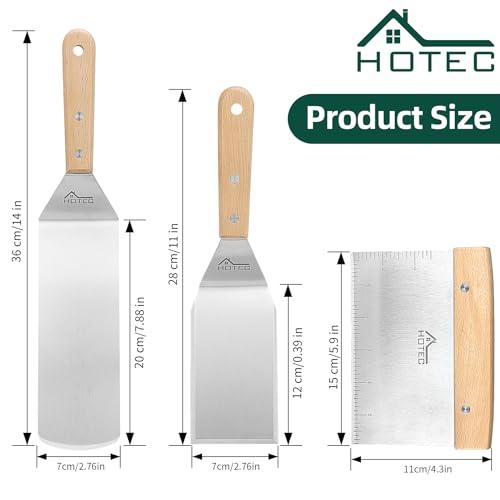 HOTEC Metal Flat Spatula Set Stainless Steel Grill Barbeque Turner Griddle Scraper Chooper BBQ Tool, set of 3 - CookCave