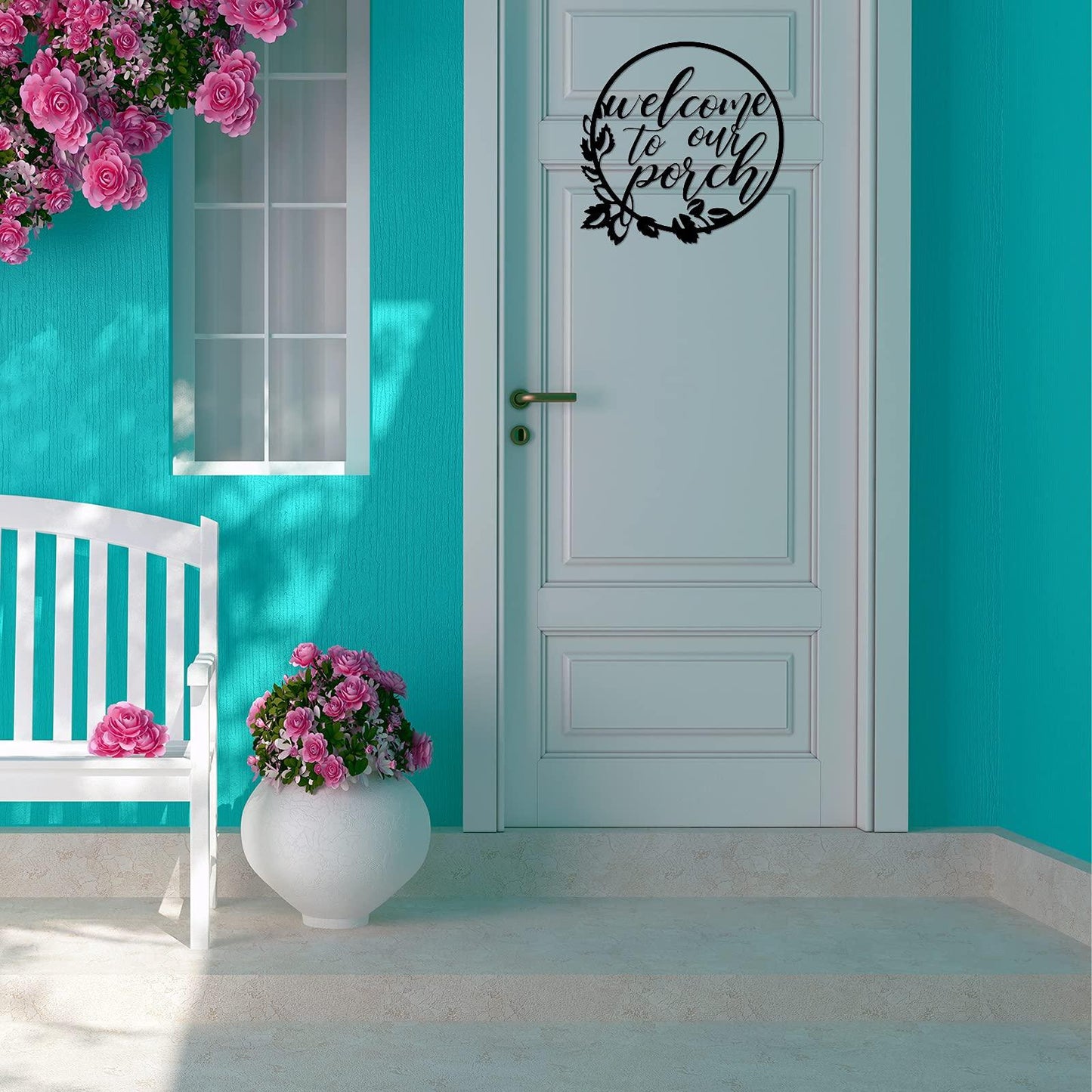 Hotop Welcome to Our Porch Metal Sign Black 11.8 Inch Wall Hanging Decor for Kitchen Farmhouse Home Office Wall Outdoor Decoration Supplies - CookCave